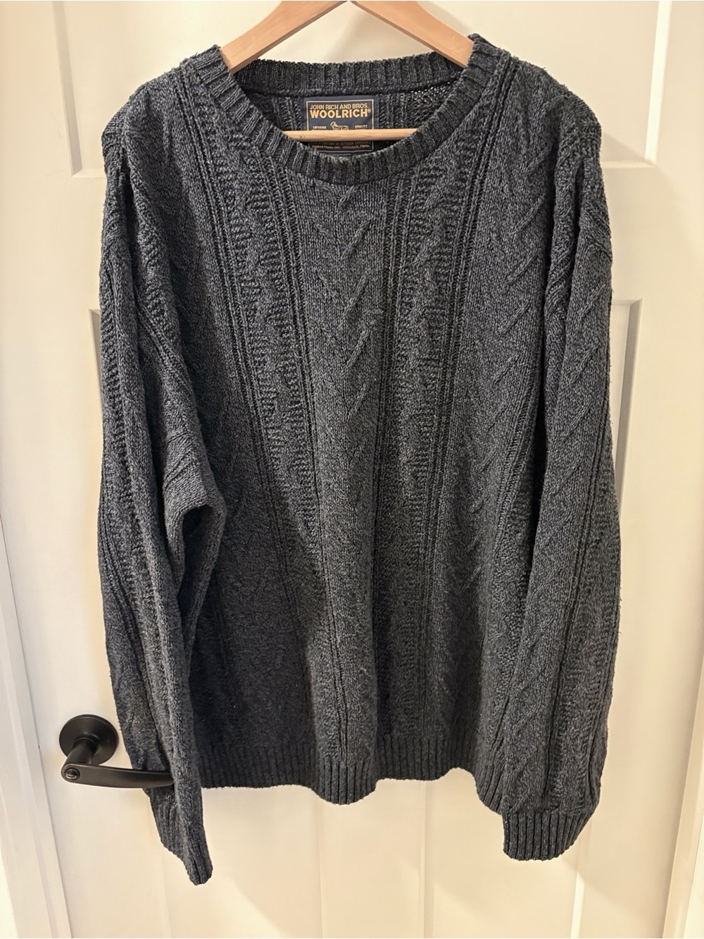 Premium Woolrich John Rich & Bros. Heavy Cable Knit Sweater-Slate Blue